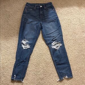 American Eagle Outfitters High Rise Blue Jeans with Distressed Details